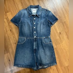 Zara Denim Short Sleeve Jumpsuit w/ Shorts